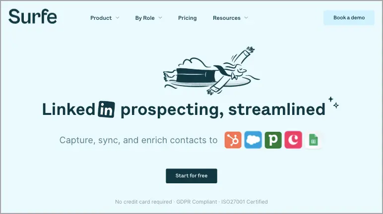 A screenshot of Surfe's website