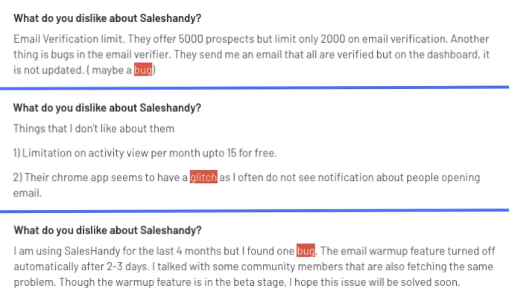 Saleshandy bug issues