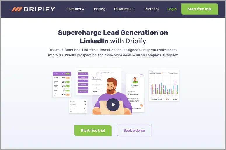 An image of dripify homepage