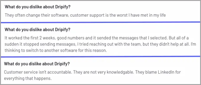 An image of Dripify FAQs and customer answers
