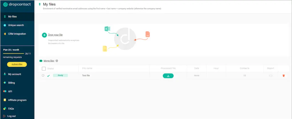 Dropcontact dashboard