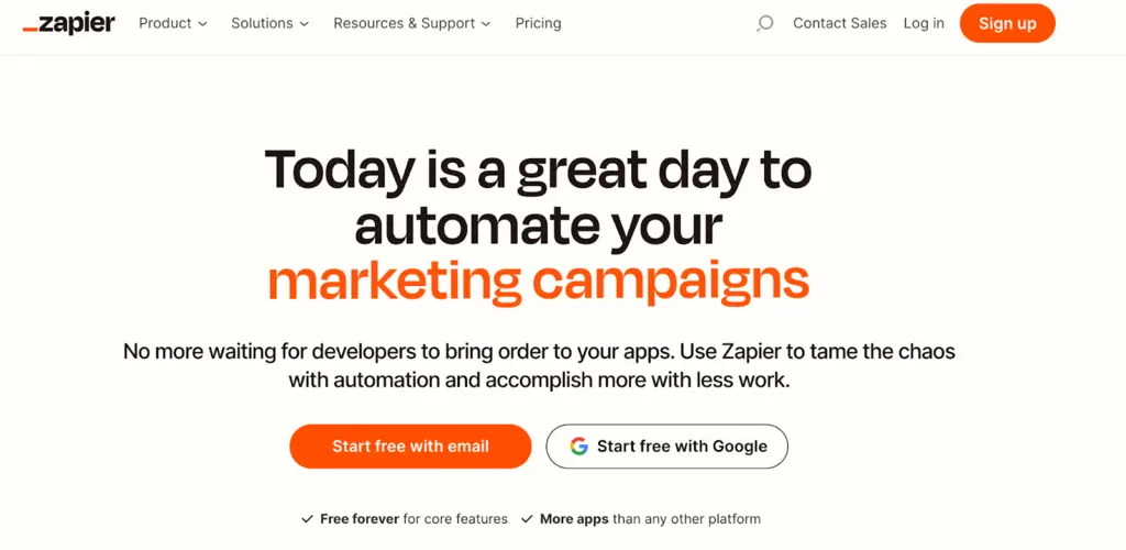 new image of zapier homepage