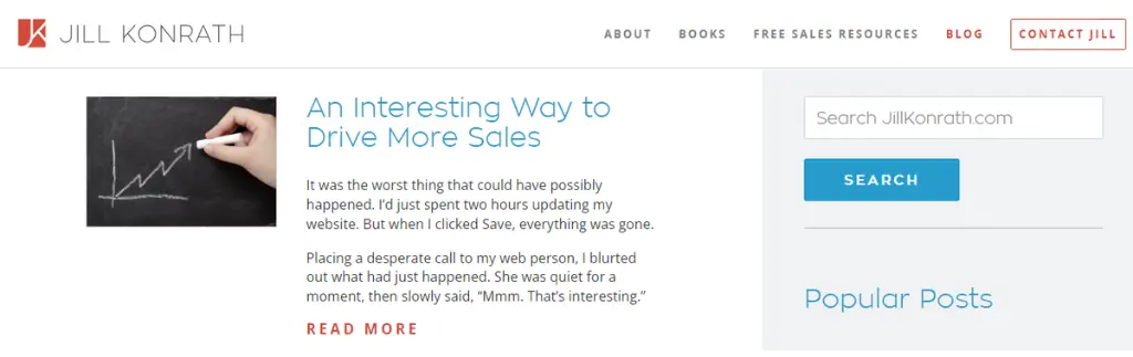 Jill Konrath Newsletter Page Overview