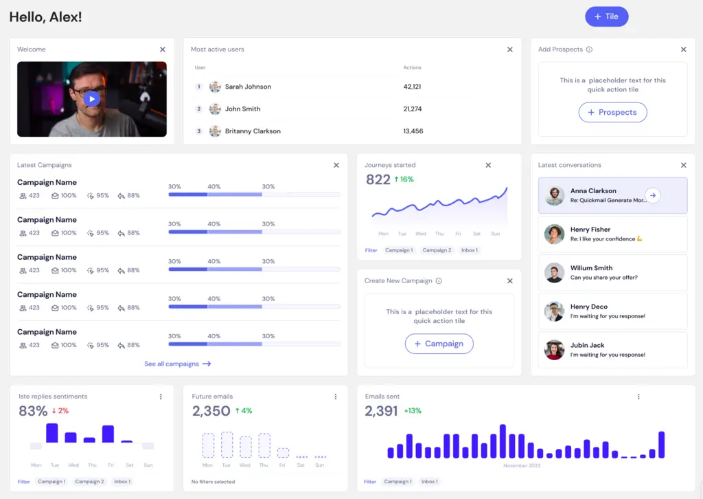 agency dashboard in quickmail