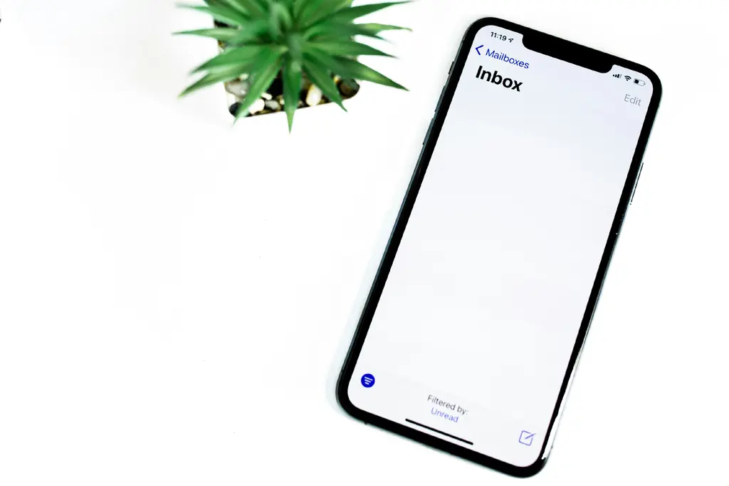Cellphone showing email inbox