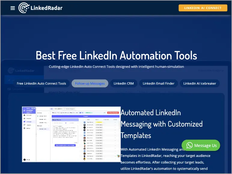 A screenshot of LinkedRadar's website