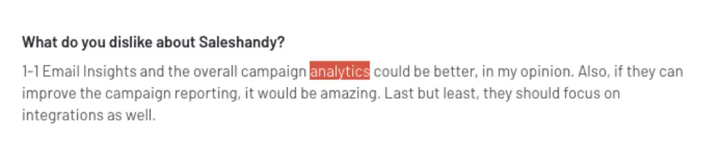 Saleshandy negative report about analytics