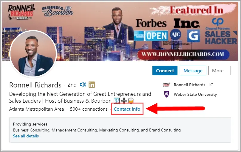 Contact info location on LinkedIn.