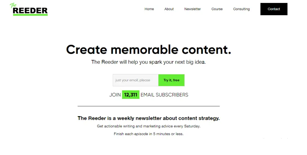 Content Marketing Insights Newsletter Page