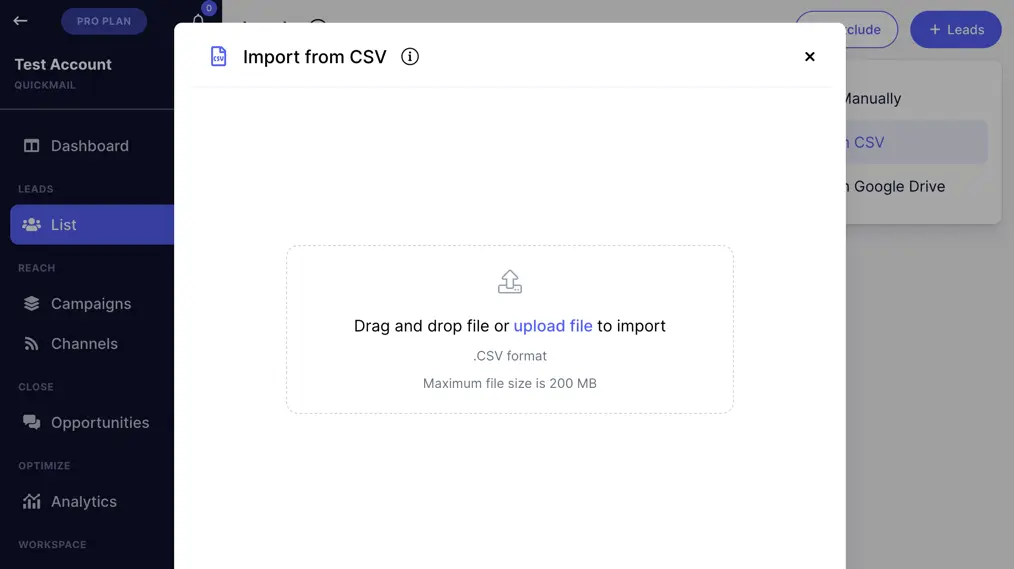 import leads with csv in quickmail