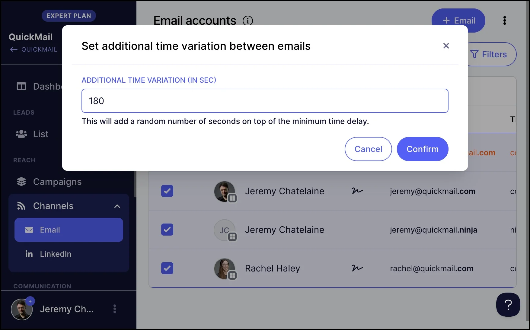 time variation between emails