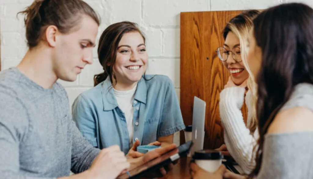 Team talking happily.