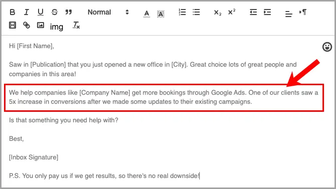 cold email pitch or body copy