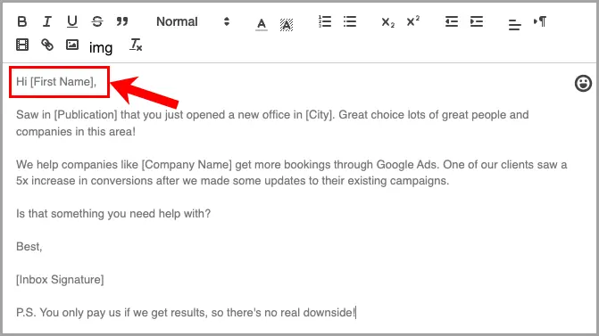 greeting or opener of a cold email