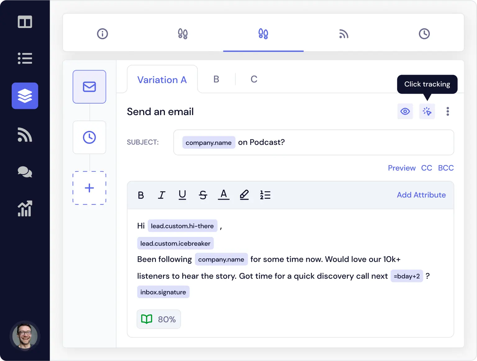 Quickmail Email draft with personalization.