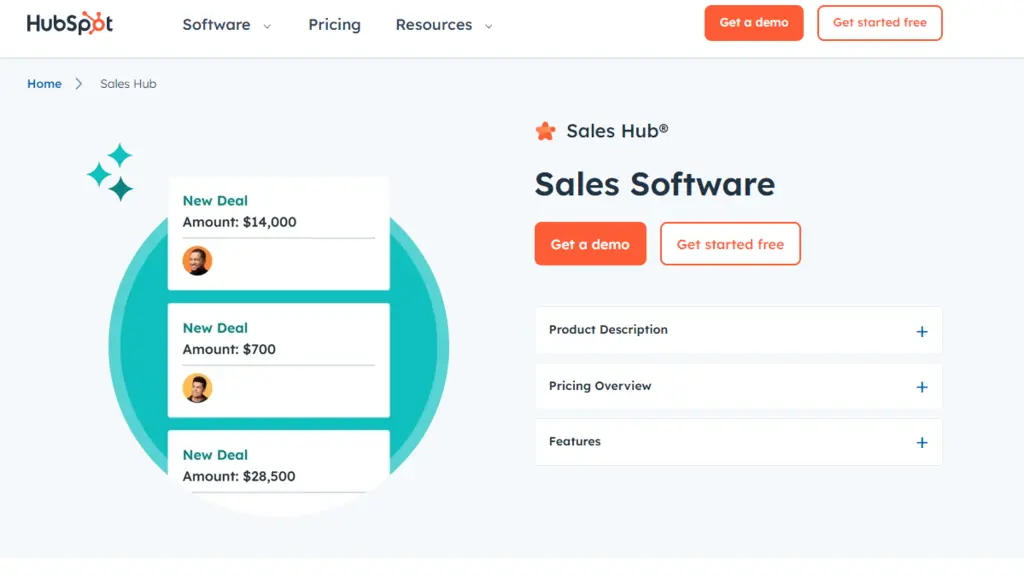 Hubspot sales hub website.