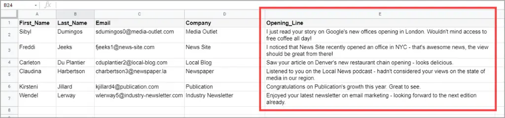 Email opening line example