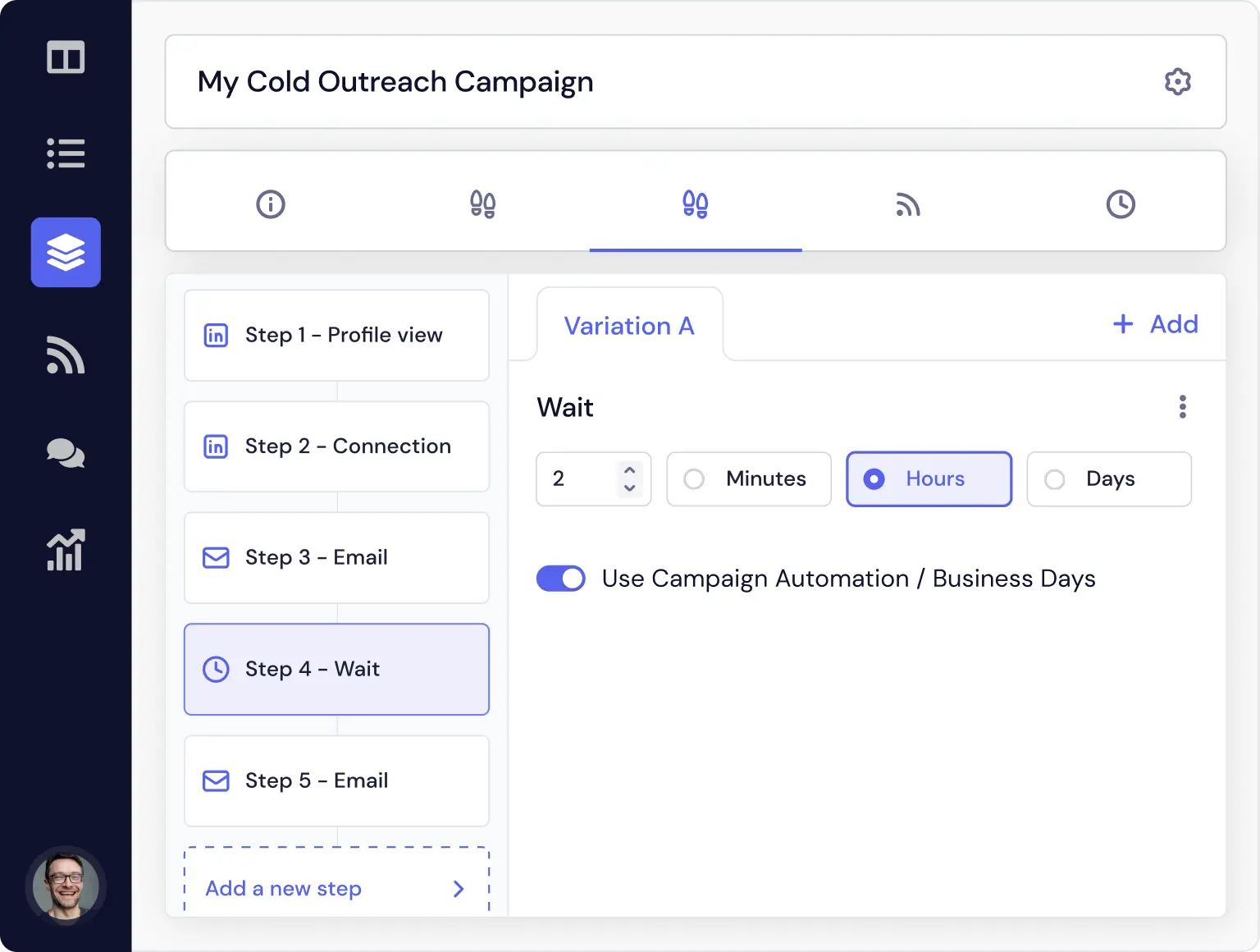 customizable wait step in quickmail